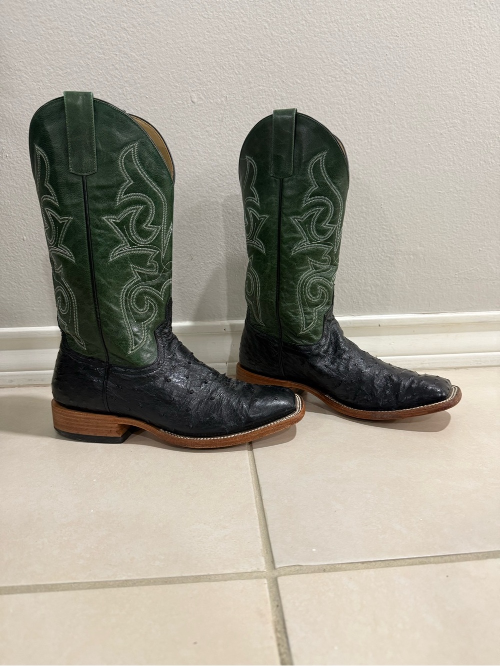Anderson Bean Green Shaft Black Ostrich Toe Western Boots